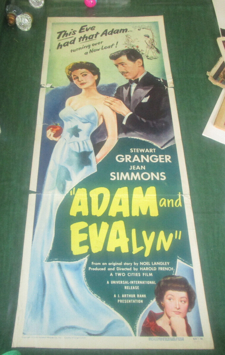 ADAM AND EVALYNE 1949 Jean Simmons Stewart Granger Helen Cherry Insert Poster VG