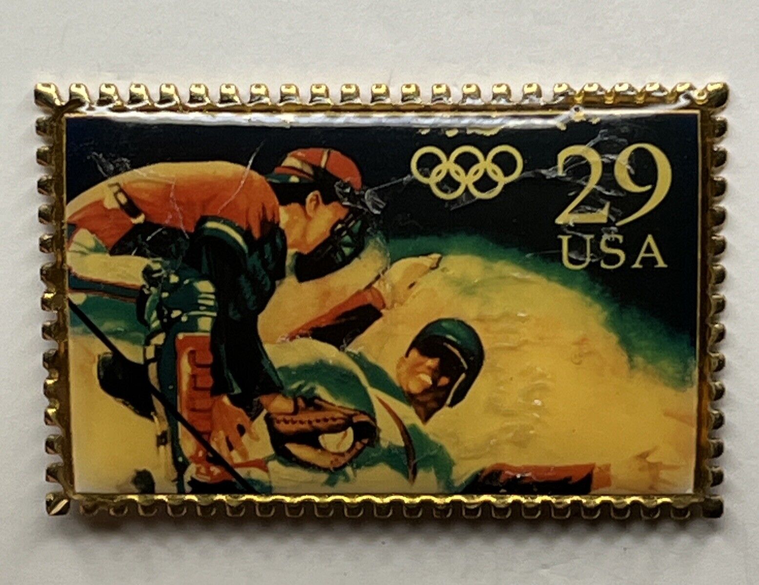 Baseball 1992 USPS Olympic Pin ~ 29 Cent Stamp ~ 5 rings ~ USA Team