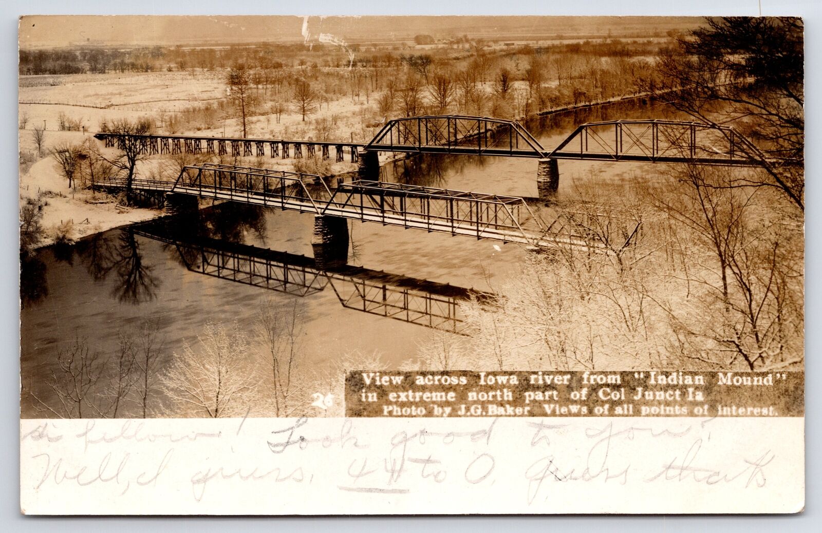 Columbus Junction Iowa~Railroad Bridge Across River From Indian Mound~1907 RPPC
