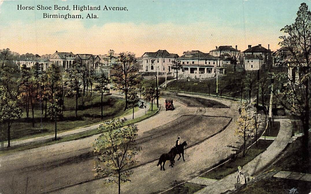 c1910 Highland Avenue Horseshoe Bend Horse Rider  Birmingham Alabama AL P568