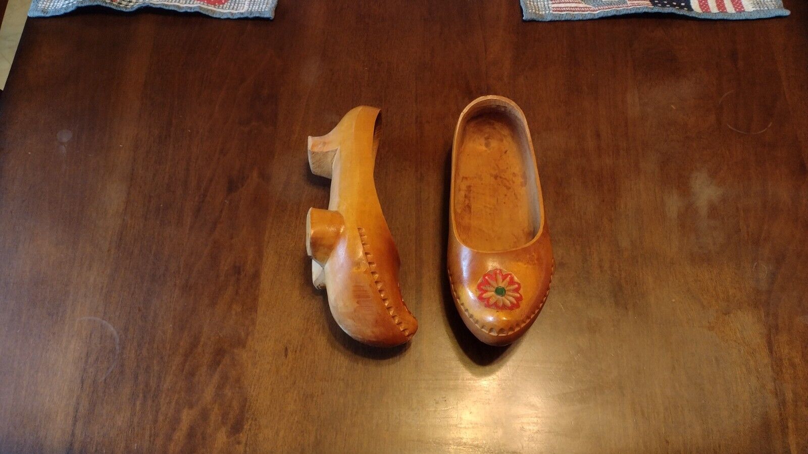 Rare Shoes, Unknown Origin Wooden with Etched Flower. See description