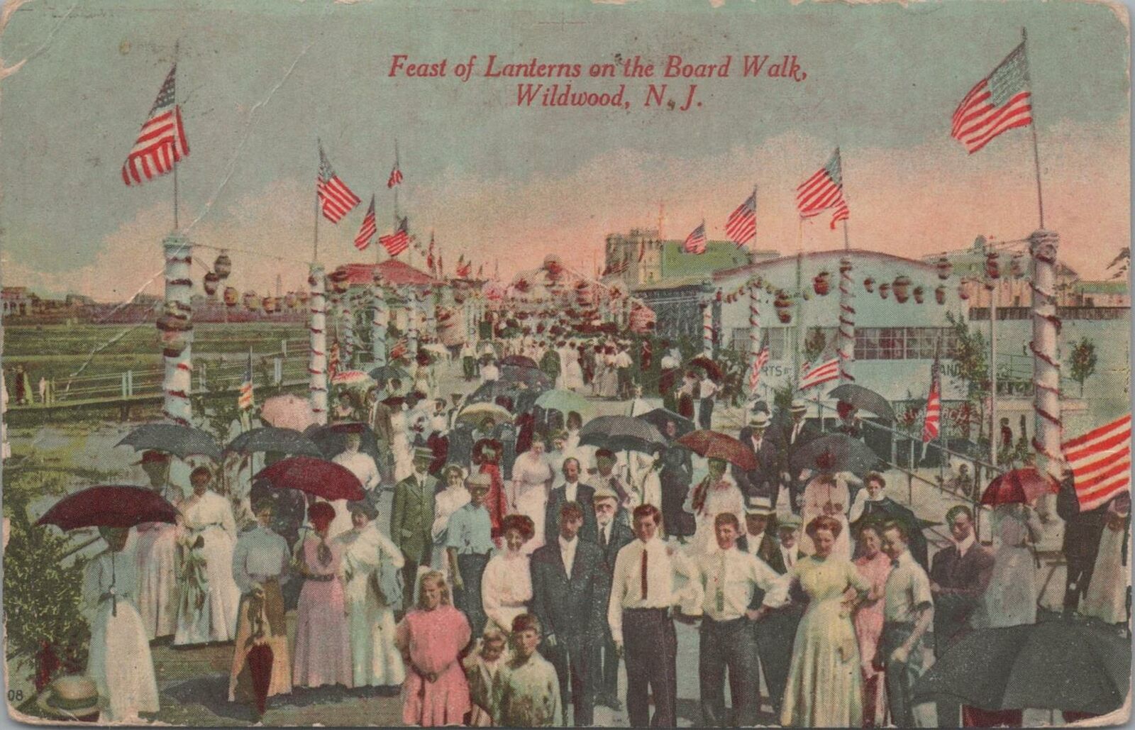 Postcard Feast Lanterns Boardwalk Wildwood NJ 1911