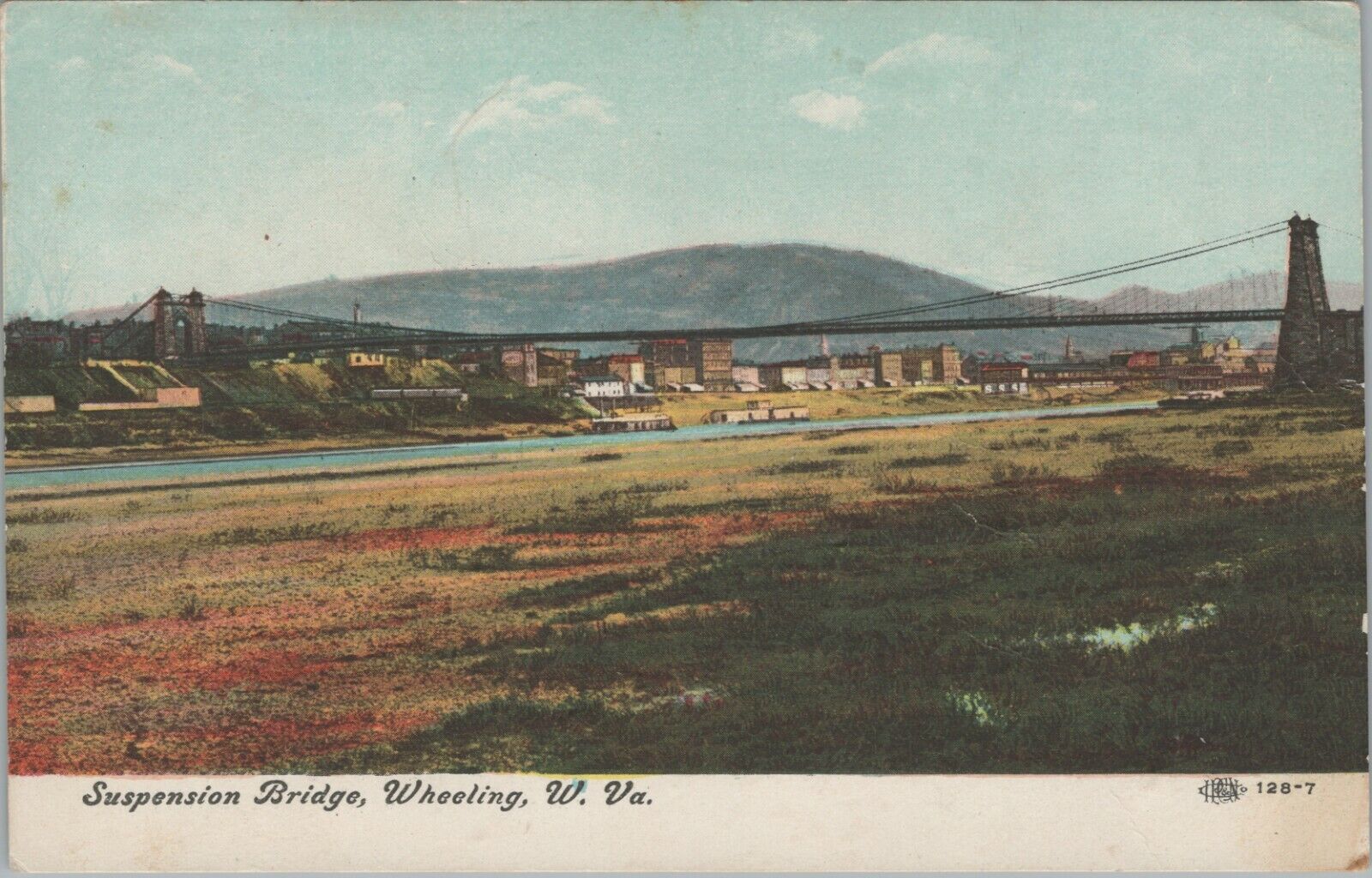 1912 Wheeling West Virginia Suspension Bridge postcard F526