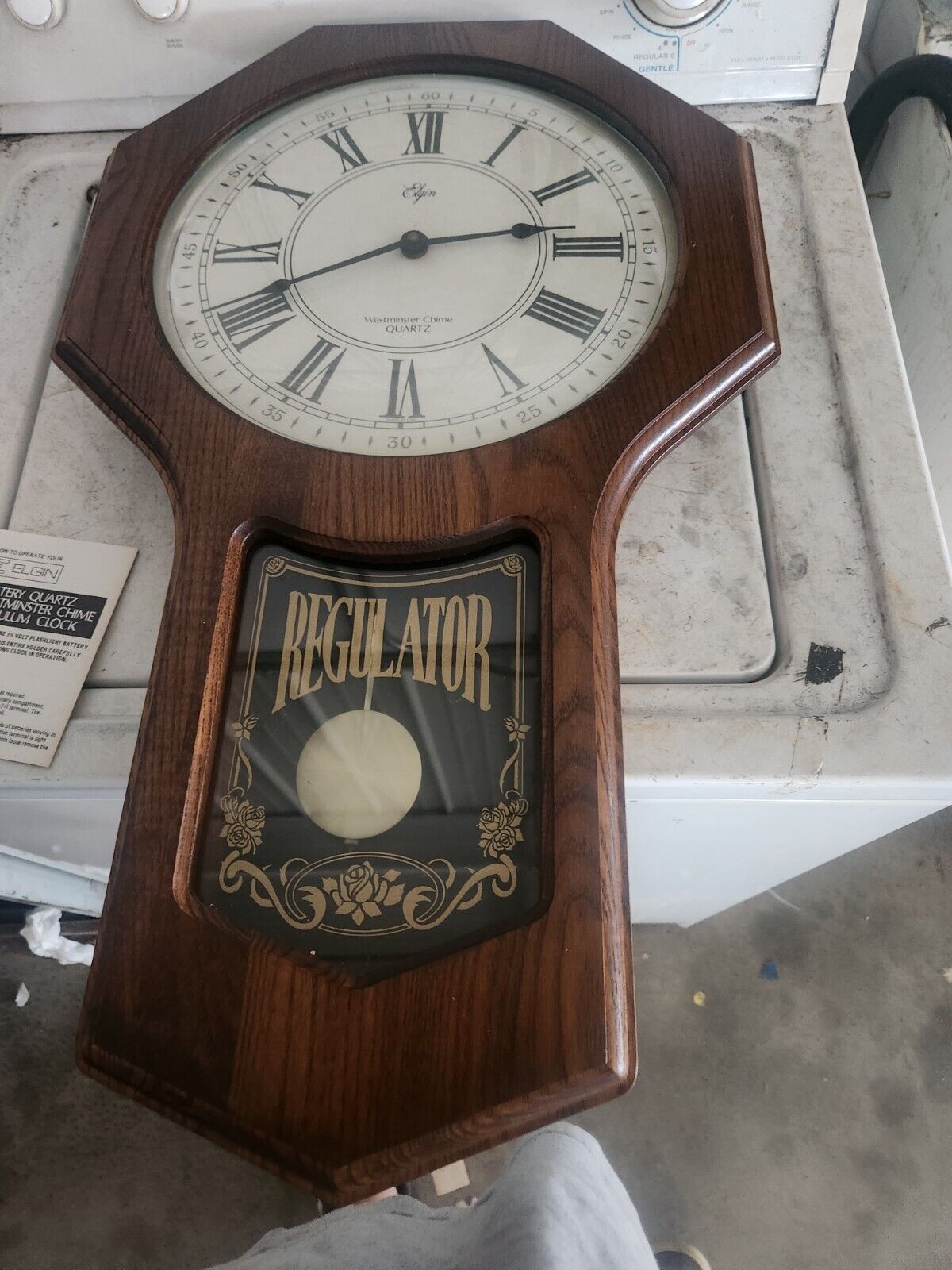 Elgin Battery Quartz Westminster Chime Pendulum Clock Working W/ Instructions VG