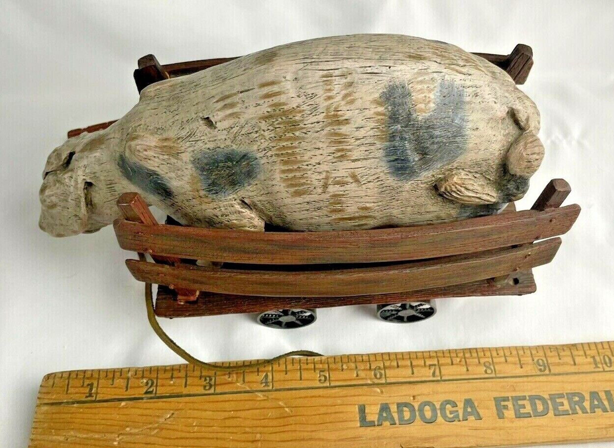 Vintage American Chestnut Pig on Cart Pull Toy This Little Piggy Went To Market