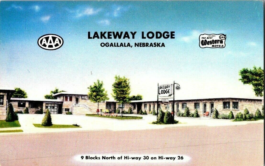 1950\'S. LAKEWAY LODGE. OGALLALA, NEBRASKA. POSTCARD CK5