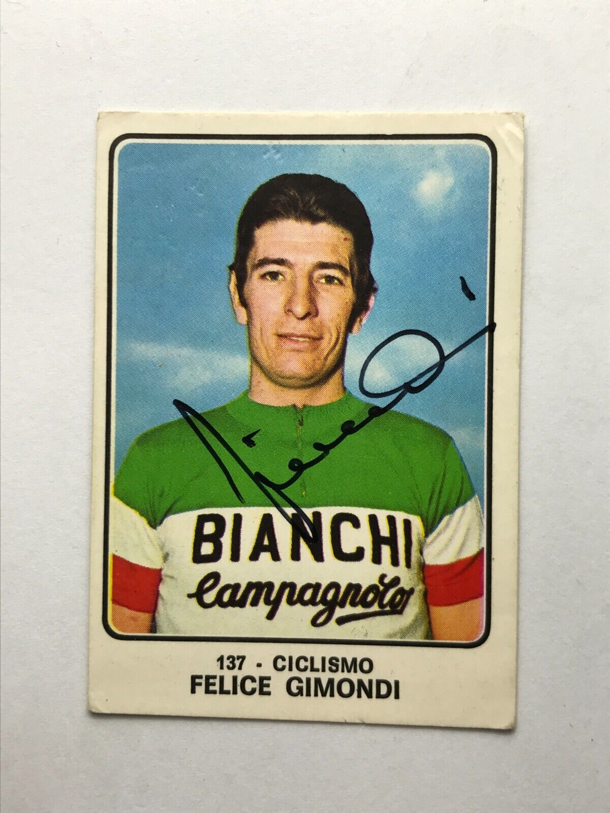 FELICE GIMONDI (†2019) signed PANINI Sticker #137 Campioni dello Sport 1973-74