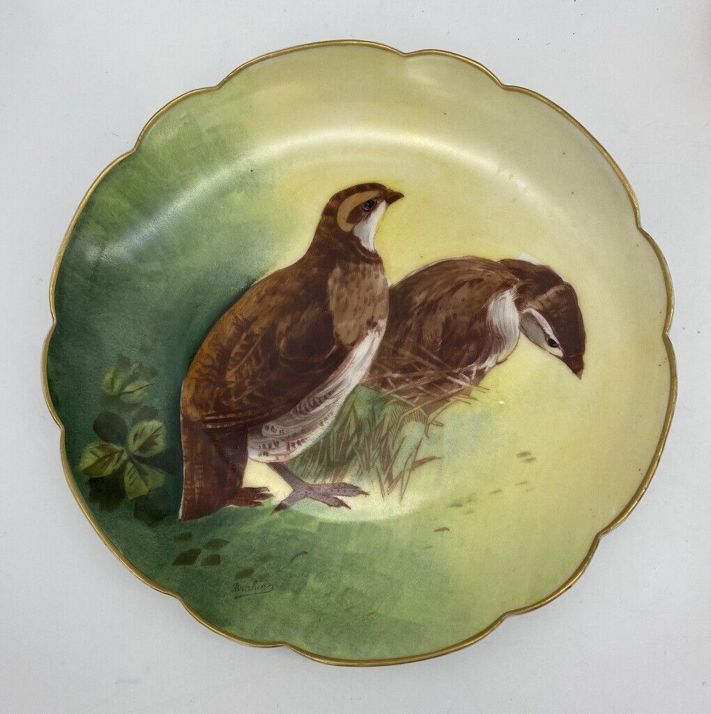 LRL Limoges France Collector Plate Signed  Birds Quail Gold Rim Vintage 9 1/4\
