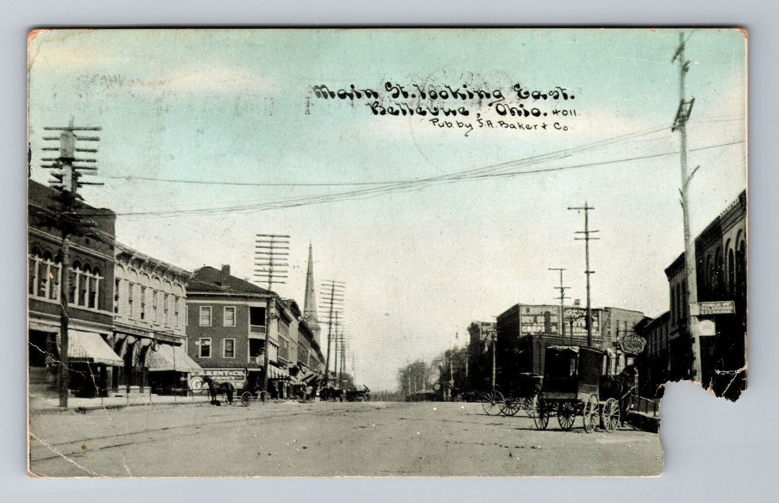 Bellevue OH-Ohio, Main Street Looking East, c1912, Vintage Postcard