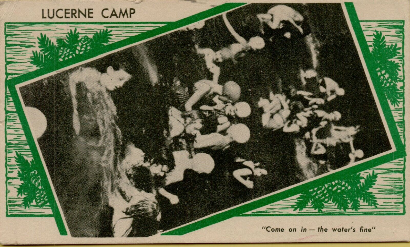 1946 Lucerne Camp Swimmers Come on In The Water\'s Fine Indiana? Postcard B16