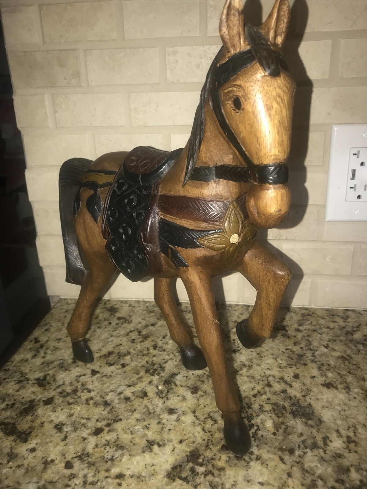 Wooden Hand Carved Horse 14.5 Inches Tall