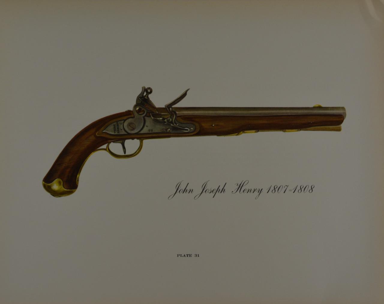 Antique Military Gun Art Print John Joseph Henry 1807 Pistol Printed 1955