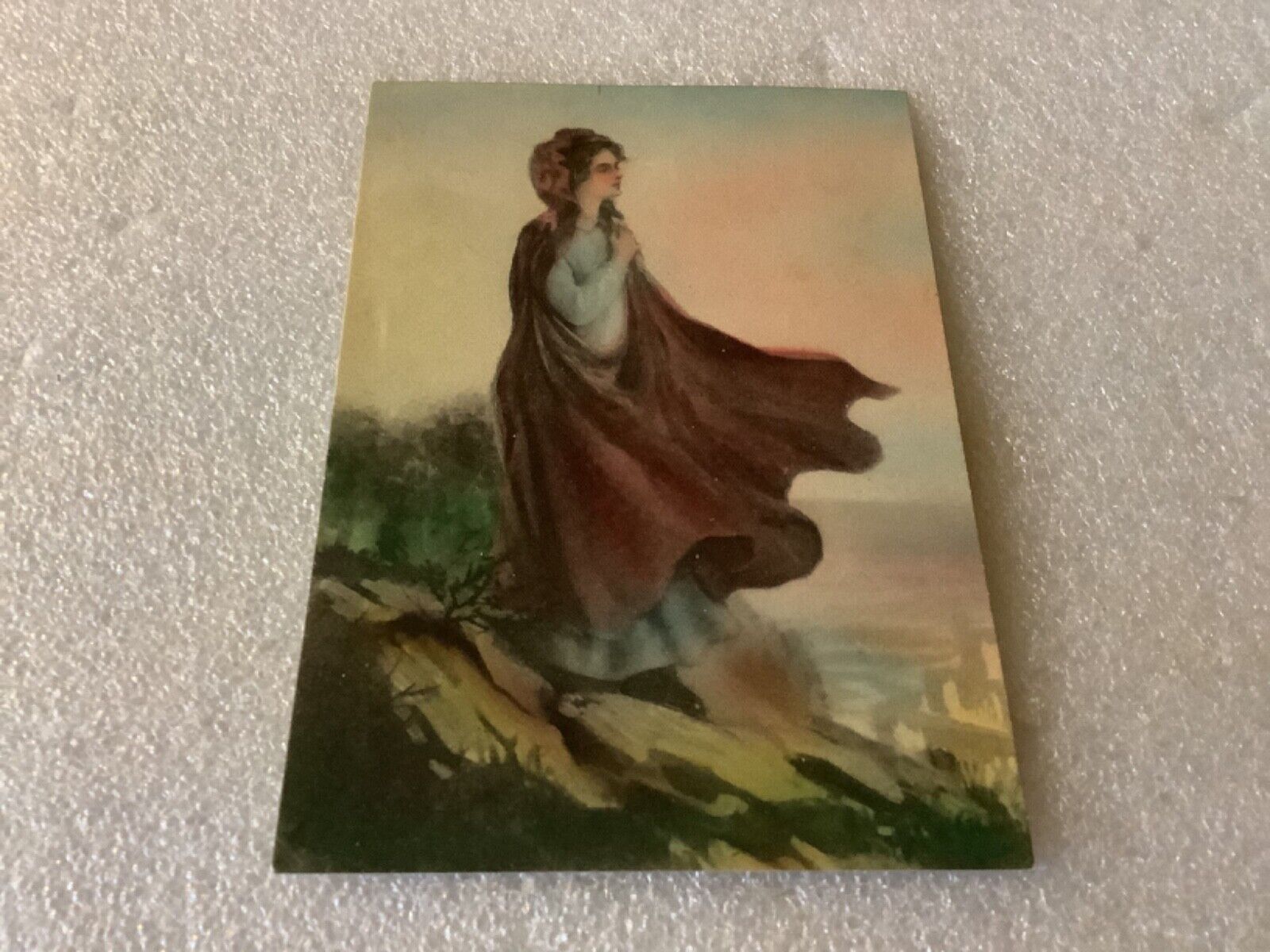 VICTORIAN GIRL IN A WRAP WATCHING THE OCEAN CARD