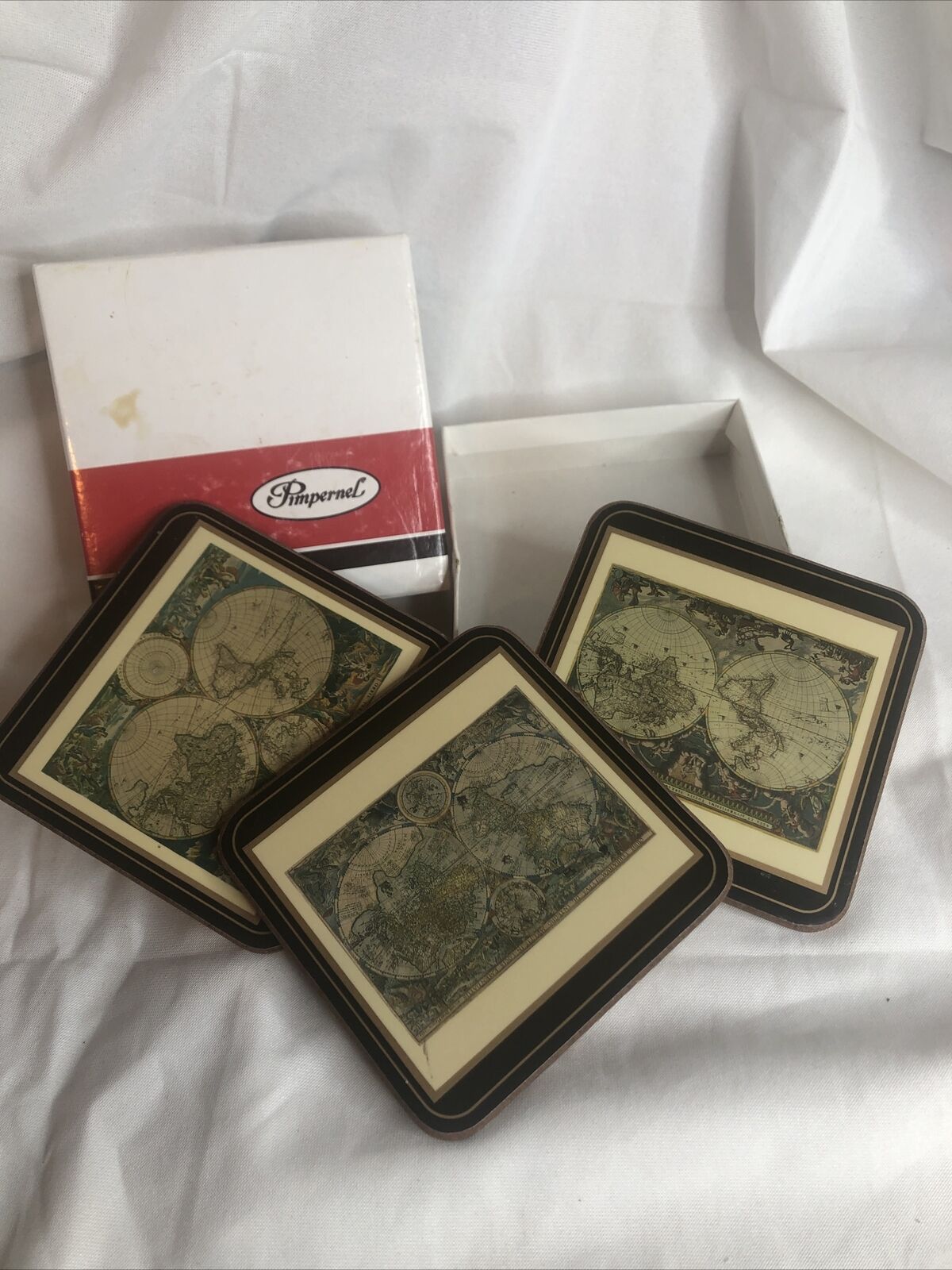 Vintage Pimpernel Antique Maps 10.5cm Square Coasters x3 Boxed