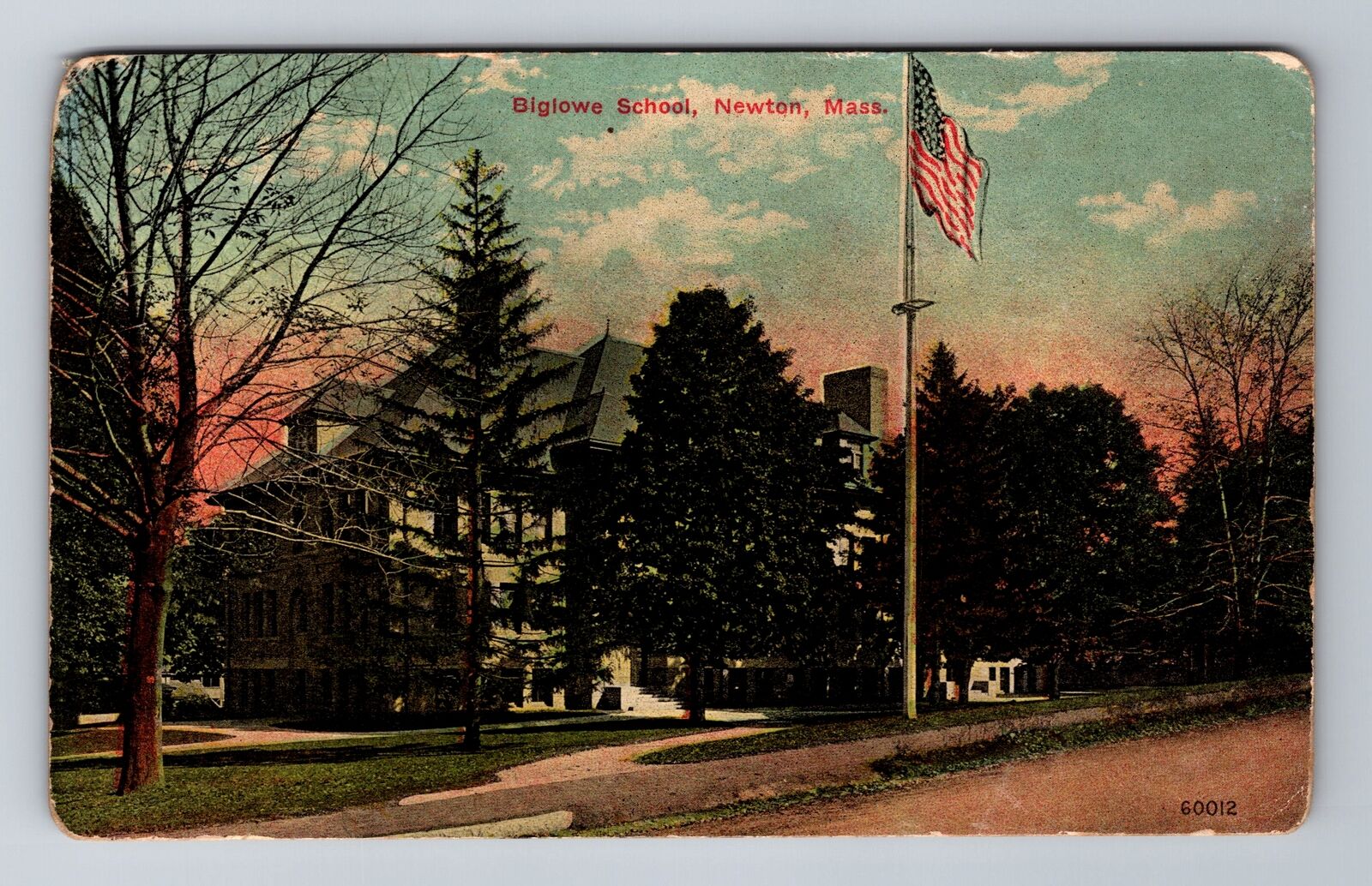 Newton MA-Massachusetts, Big Iowa School, Antique, Vintage Souvenir Postcard