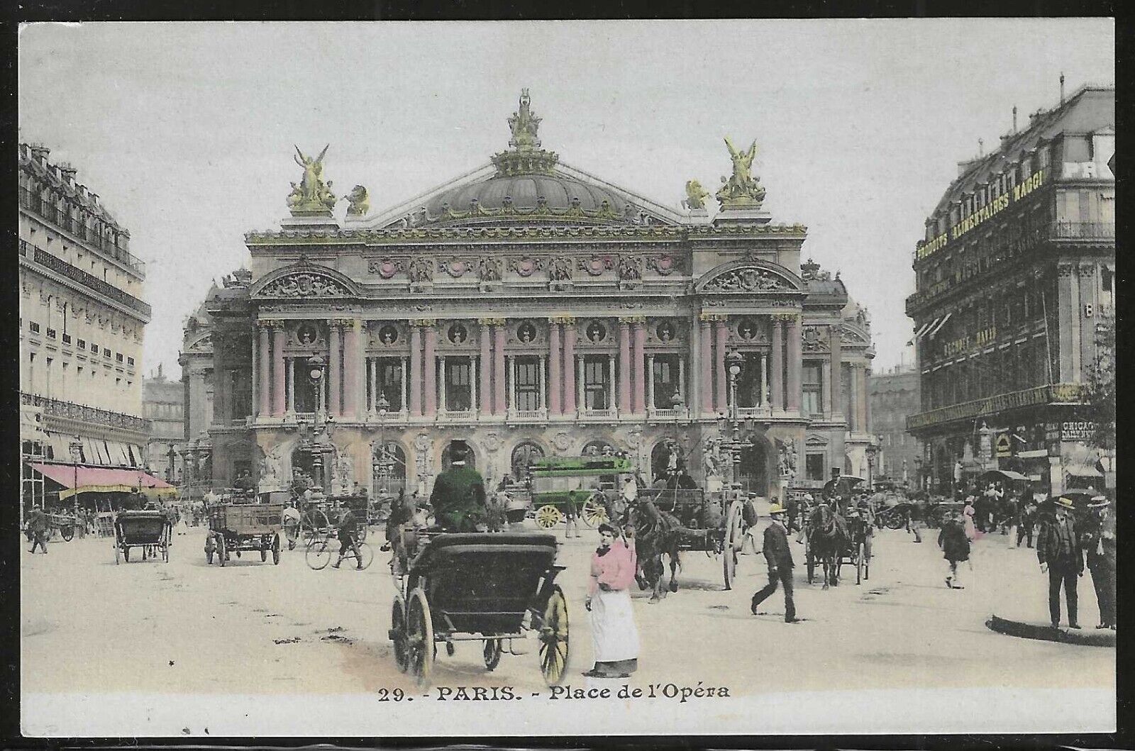 Place de l'Opera, Paris, France, Very Early Handcolored Postcard, Unused