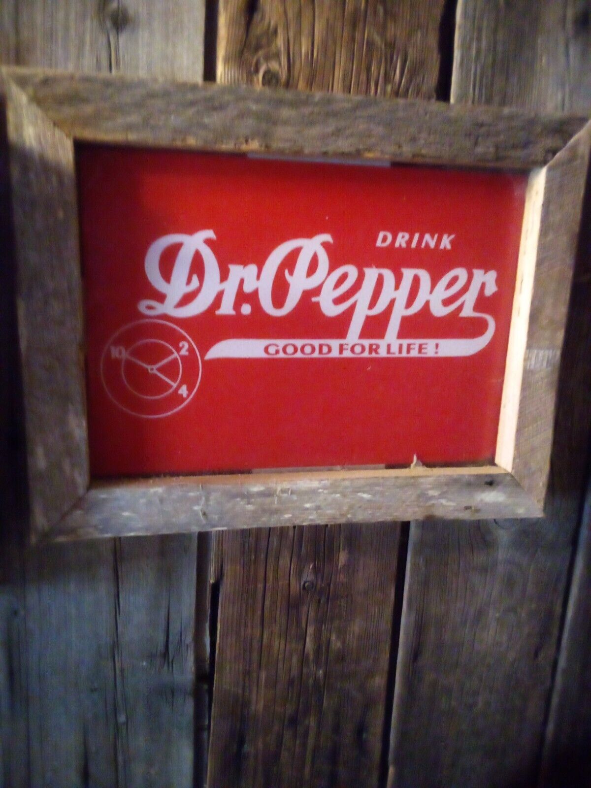 DR PEPPER ANTIQUE GLASS SIGN WOODEN HAND MADE FRAME 16 1/2 WIDE BY 12 3/4 