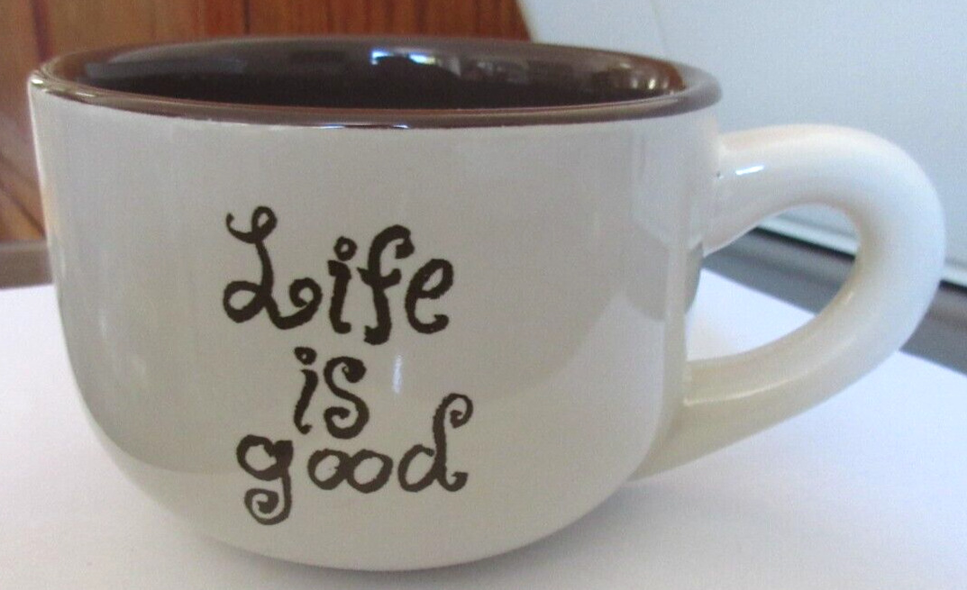 Good Home by Life is Good coffee mug. White and brown. World Peace *NEW w/o TAGS