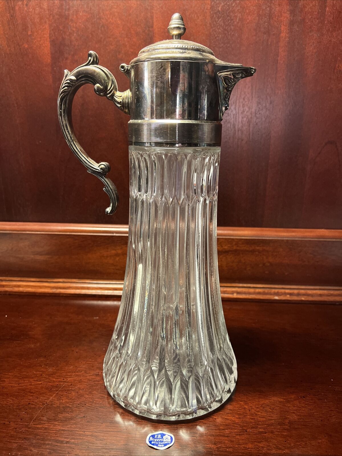 Vintage F.B. Rogers Italy Glass & Silverplate Beverage Carafe w/ Ice Container