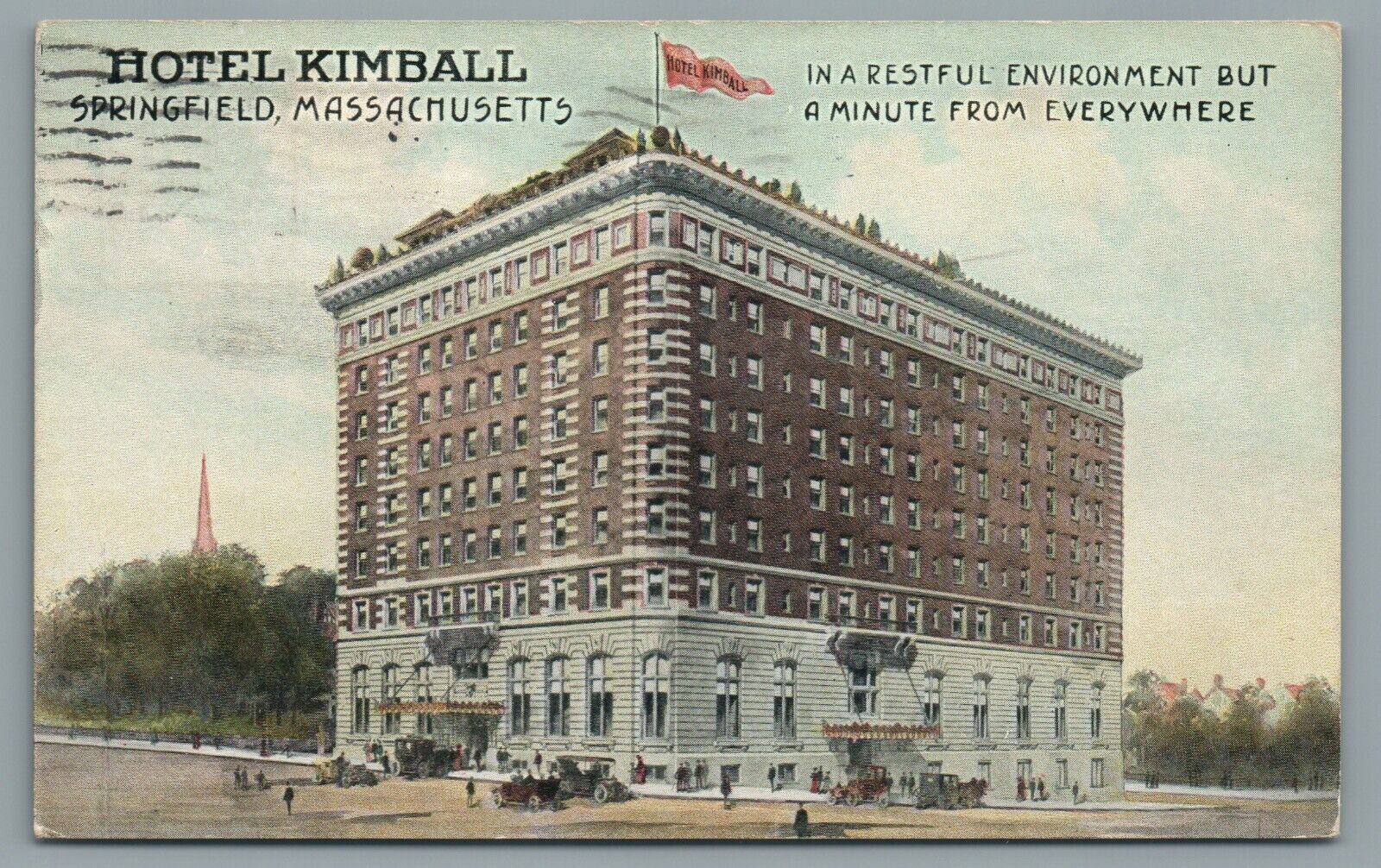 Hotel Kimball Springfield Mass Old Cars Divided Back Vintage Postcard c1911