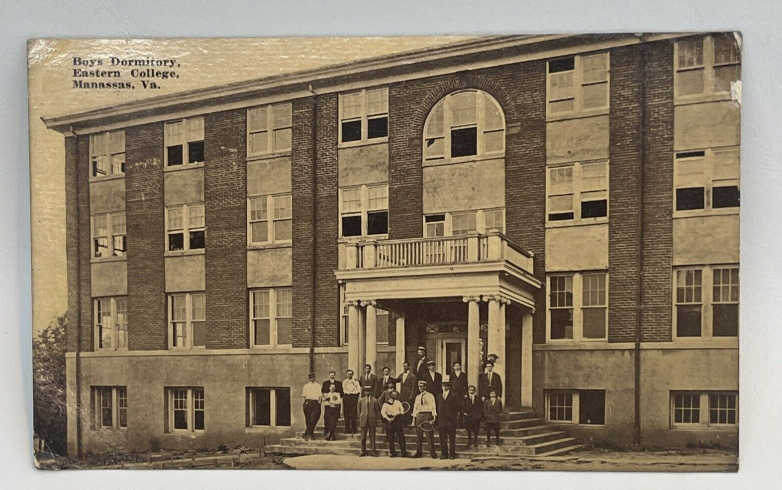 Manassas VA Postcard Eastern College Boys Dormitory Building Students 1912