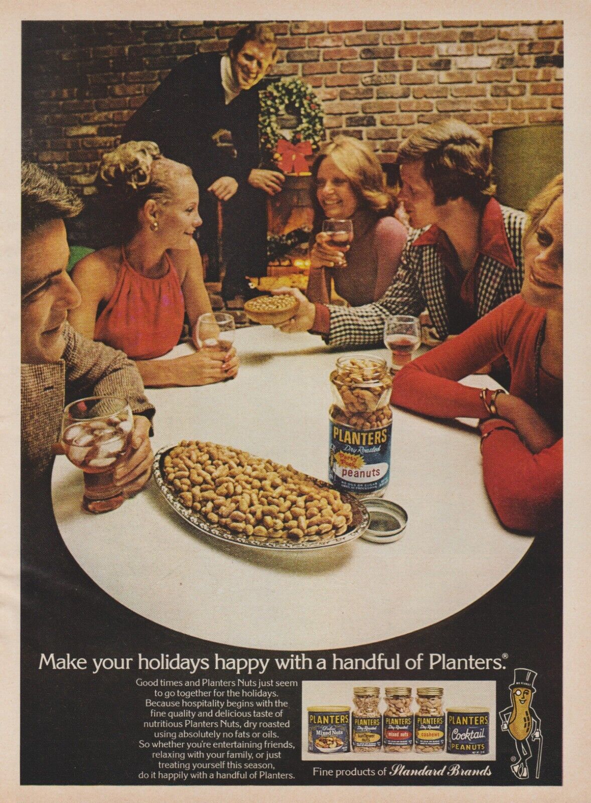 1974 Planters Nuts Peanuts - Holidays Happy Couples Wine & Dine - Print Ad Photo