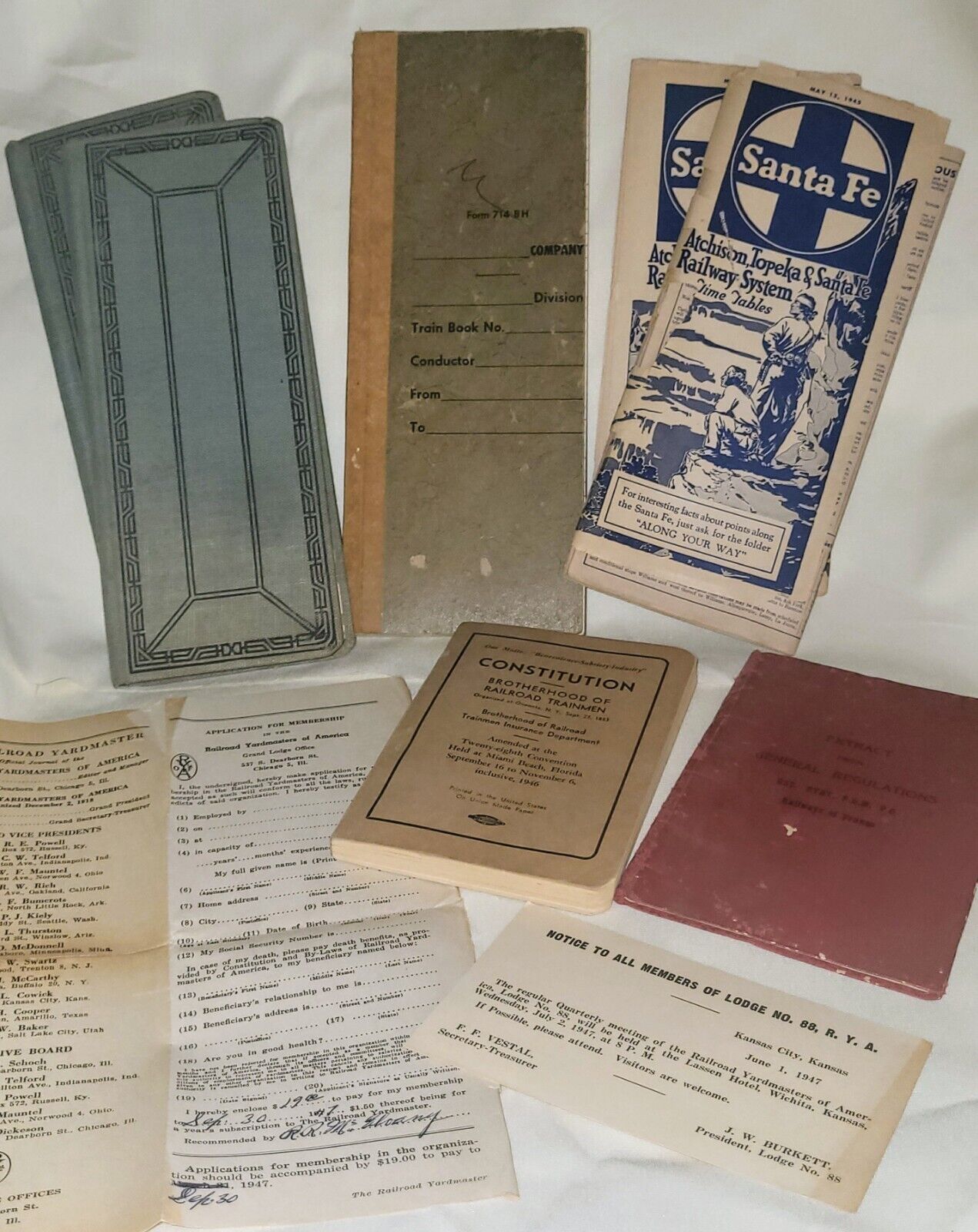 Vintage Train Memorabilia LOT  1918, 1943, 1947, 1957 Booklets/Logs/Itenerary