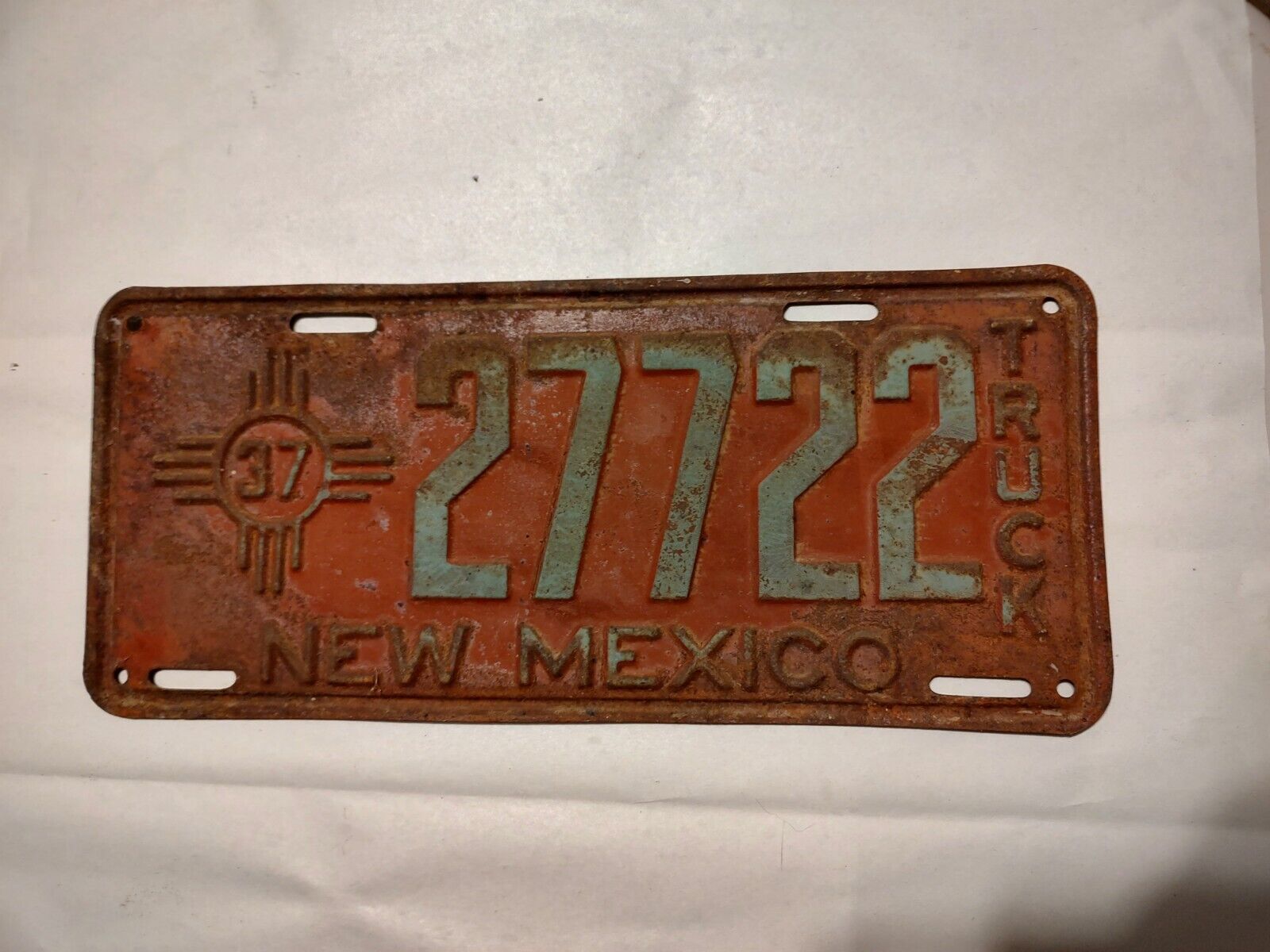 1937 New Mexico Truck 27722 License Plate