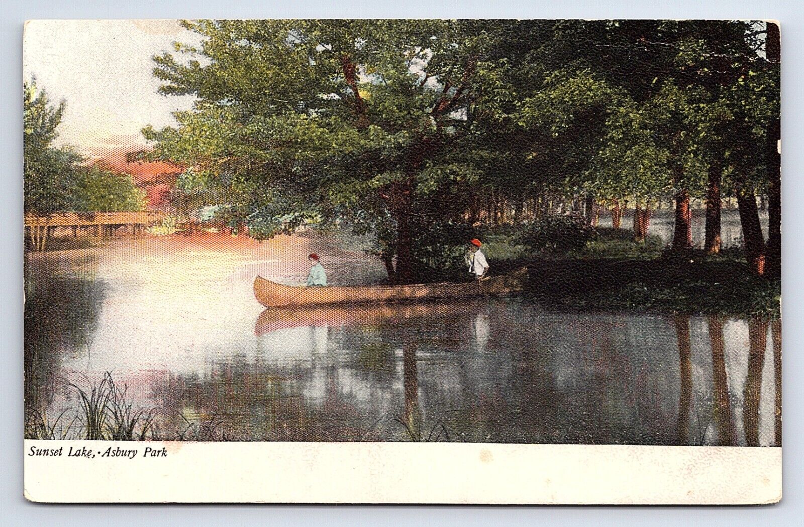 Postcard Sunset Lake Asbury Park New Jersey NJ