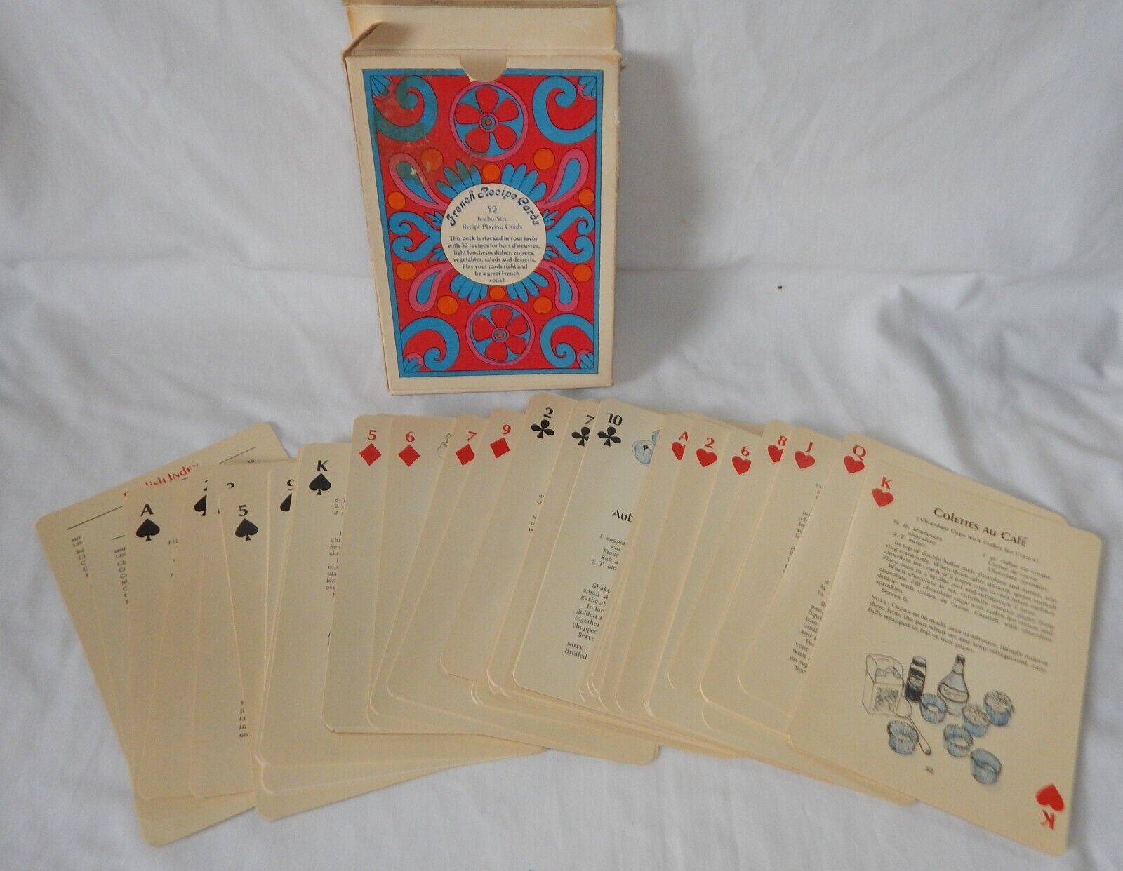Vintage 1969 Psychedelic Jumbo Sized Playing Cards 52 French Recipe Cards