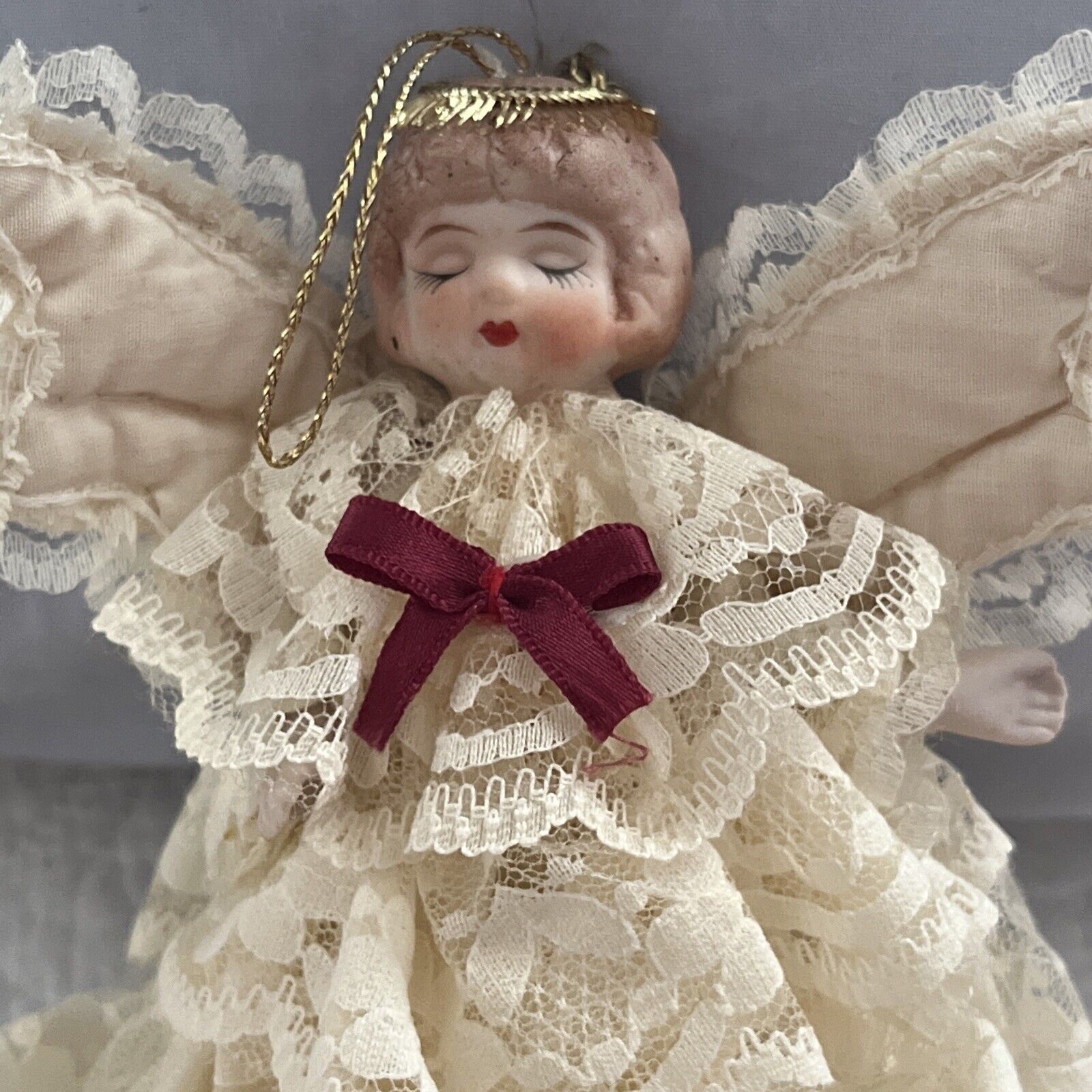 Vintage Christmas Angel Lace Dress Ornament 7”