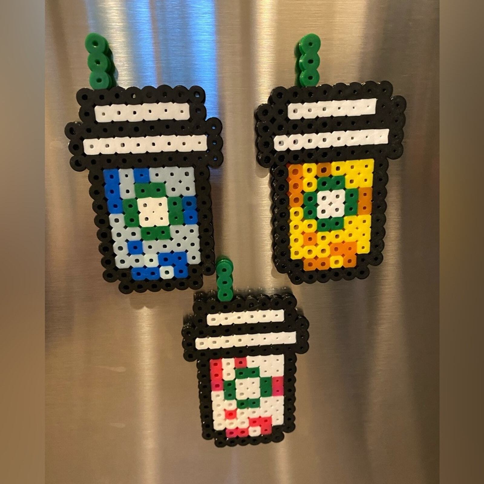 Perler Beads Starbucks Inspired Coffee Magnet Set Handmade Crafted Gift