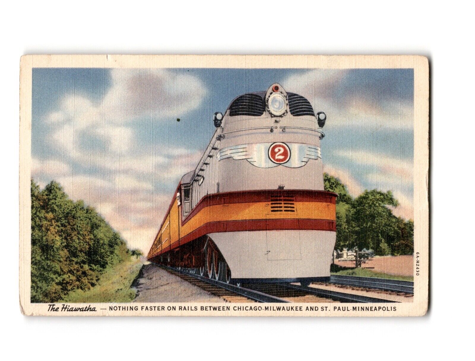 The Hiawatha - NOTHING FASTER ON RAILS BETWEEN CHICAGO-MIL Linen Postcard