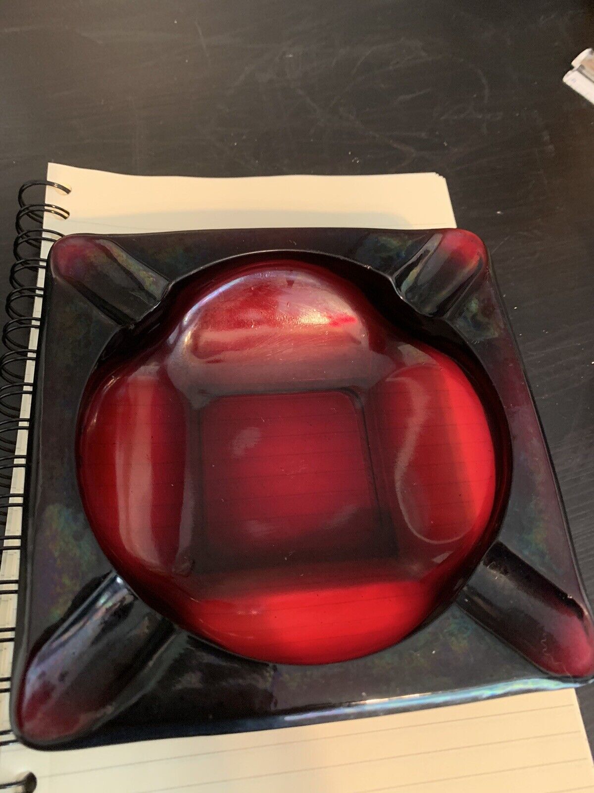 Vintage Square Ruby Red Glass Ashtray. 6 X 6 Inches