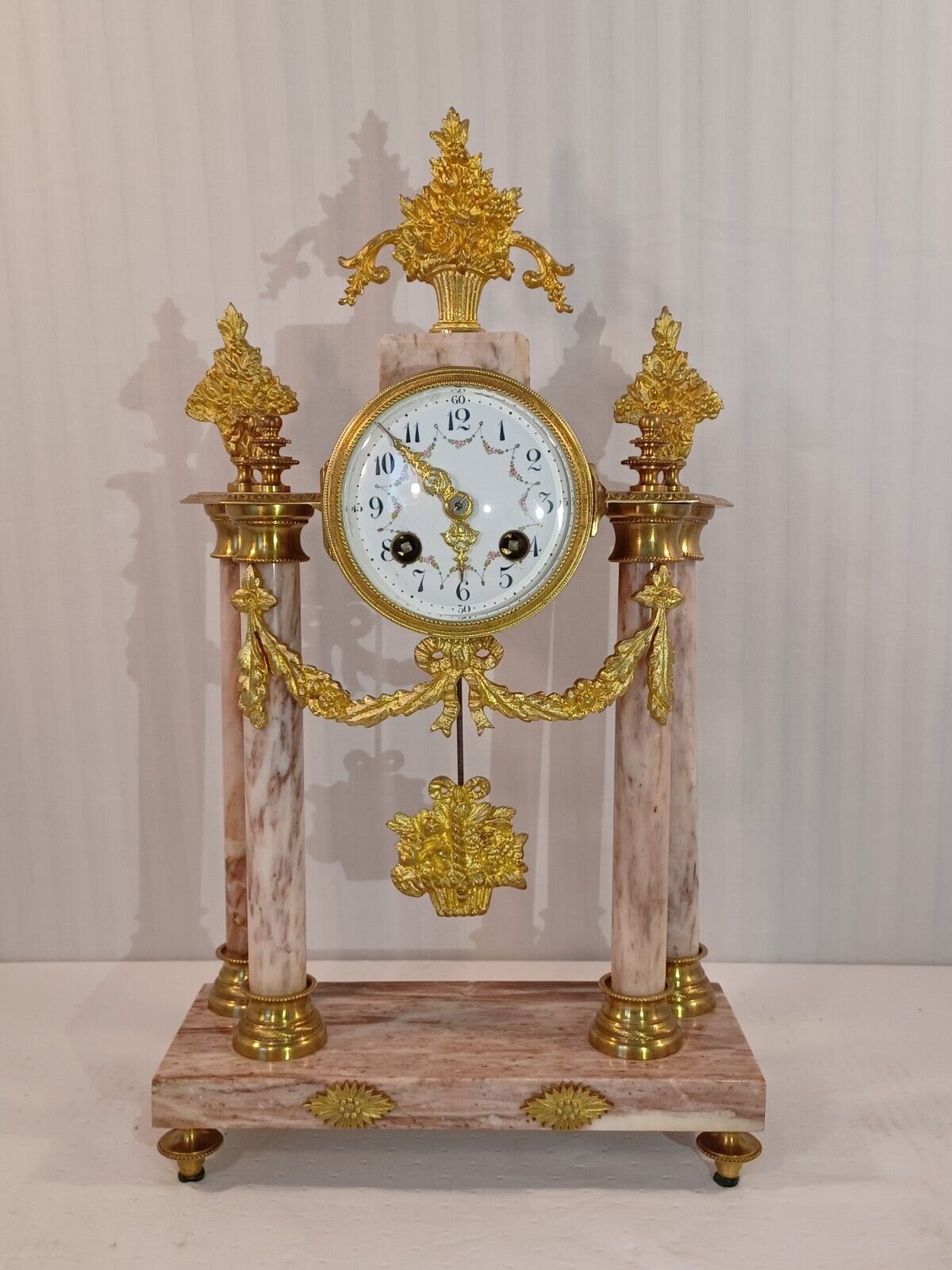 Antique French Portico Barrel Style Marble Mantle Table Clock by F&C Circa: 1890