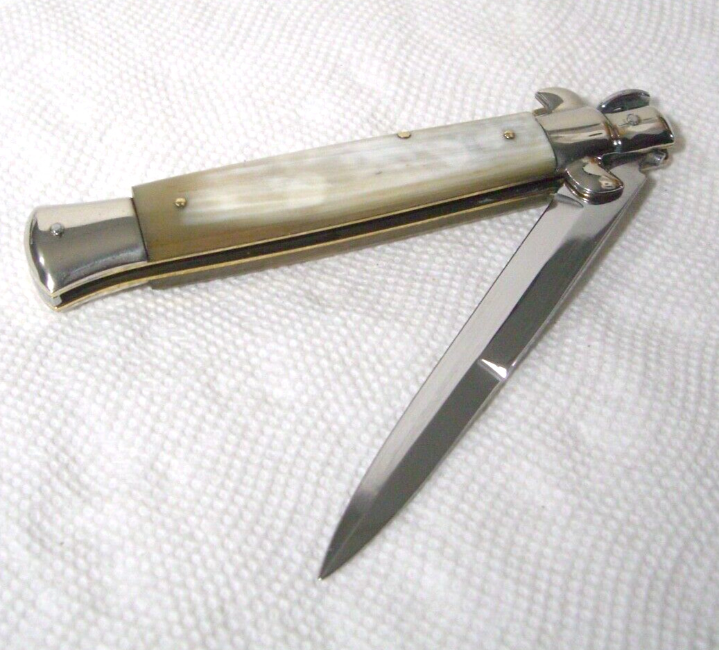 MINT Vintage  STILETTO Pocket Folding FIGHTING KNIFE Italy Handmade GANGSTER