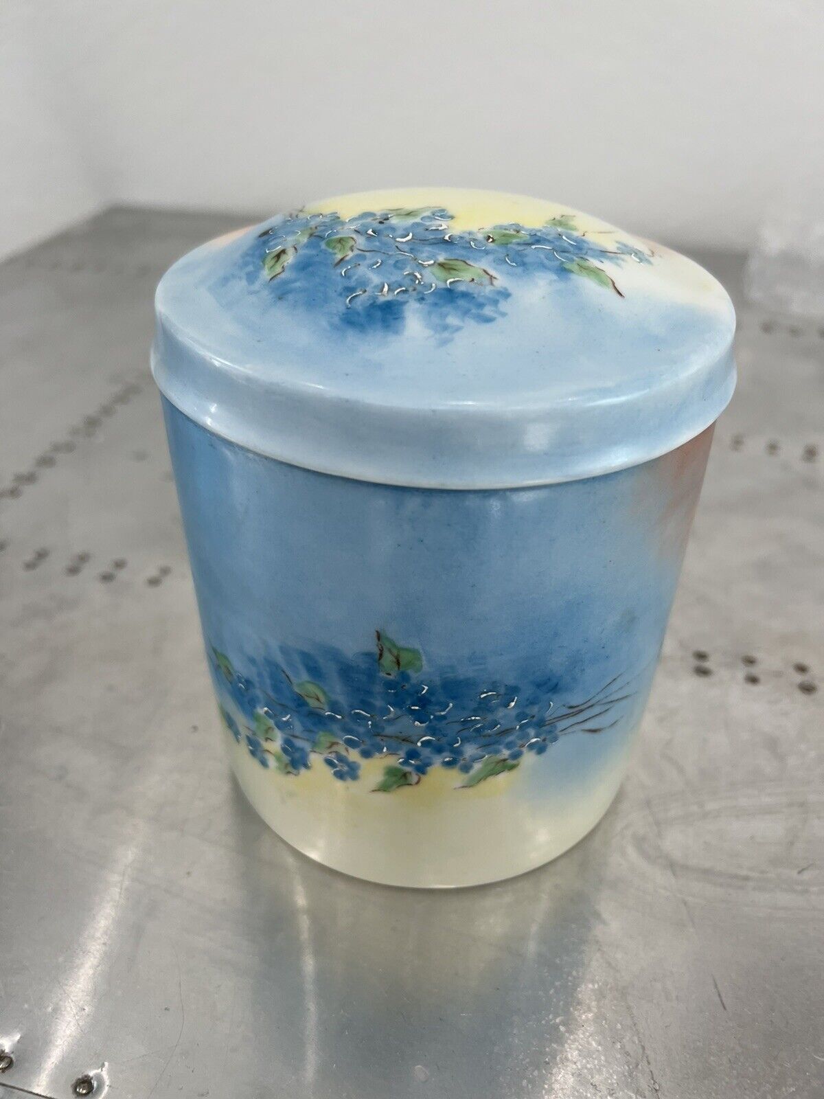 Vintage Limoges Porcelain Colorful Canister Jar Large Jewelry Trinket Box