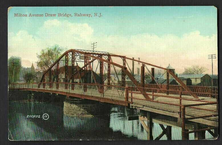 Vtg View of MILTON AVE. DRAW BRIDGE, RAHWAY NEW JERSEY; Postcard, Aug. 1910
