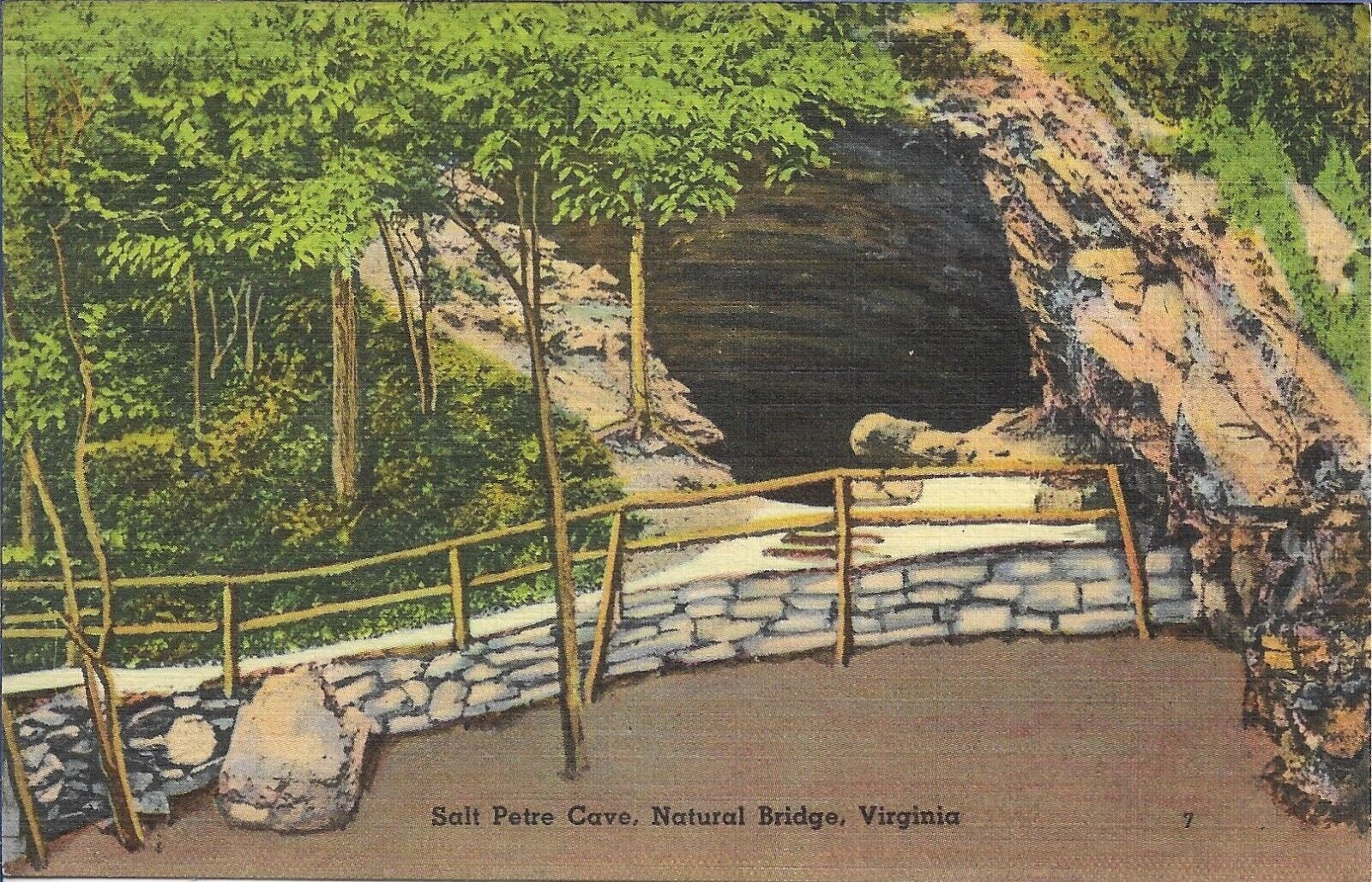 Virginia Postcard Natural Bridge Salt Petre Cave Tichnor Linen 1940s Unposted