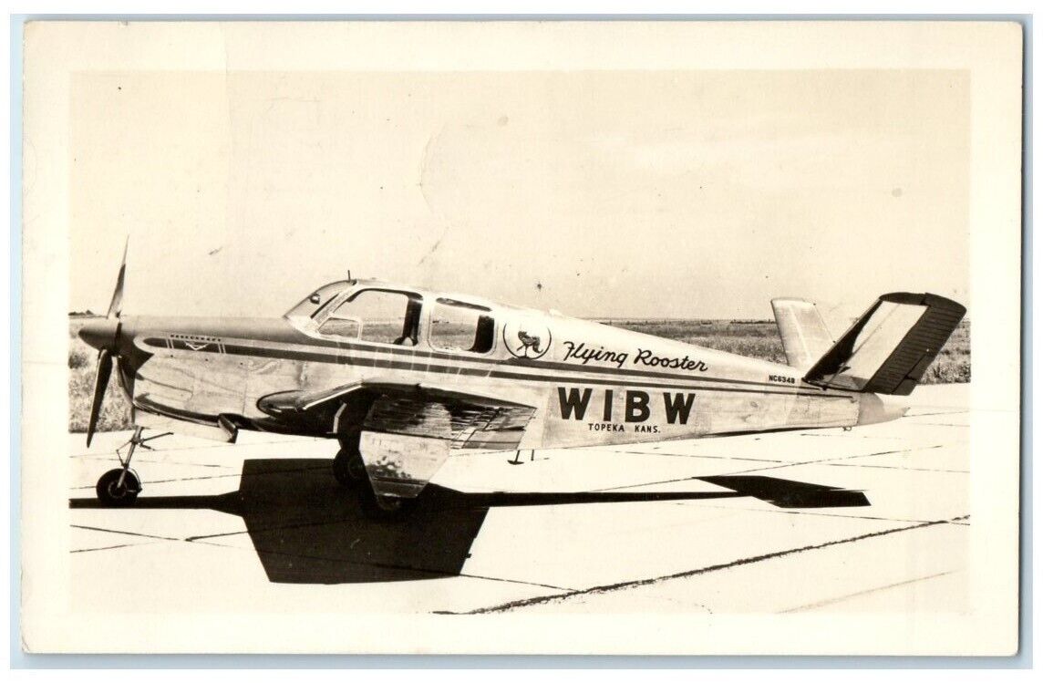 1949 Flying Rooster Airplane View WIBW Topeka Kansas KS RPPC Photo Postcard