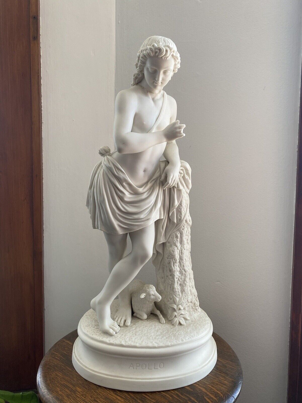Antique Classical Apollo Parian Ware Porcelain Sculpture/Statue Large w/ Sheep