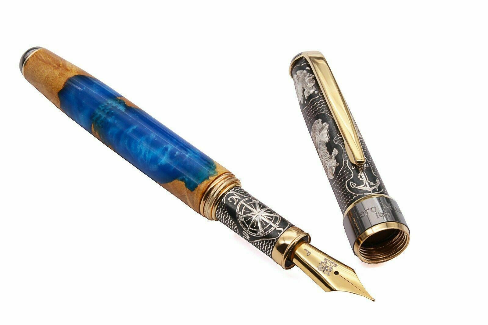 Unknown Land Fountain Pen Silver Wood and Resin Bock Medium Nib Limited Edition