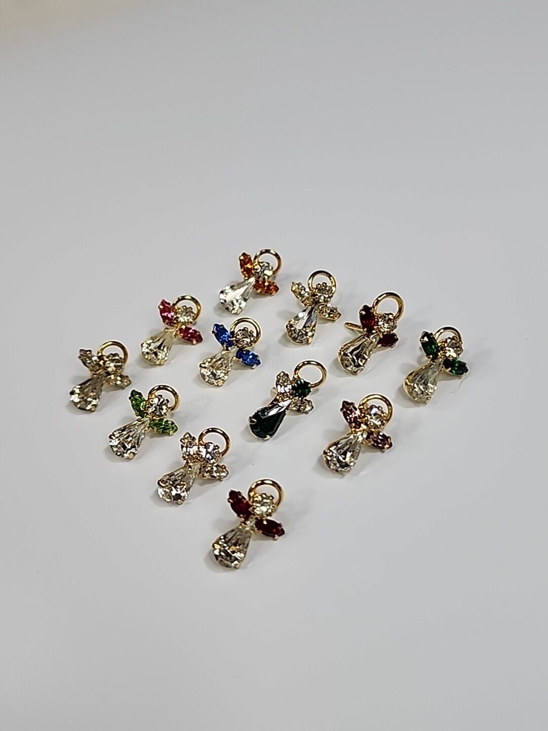Assorted Sparkly Guardian Angel Lapel Pin Lot Of 12 W/Faux Gems - Group 1