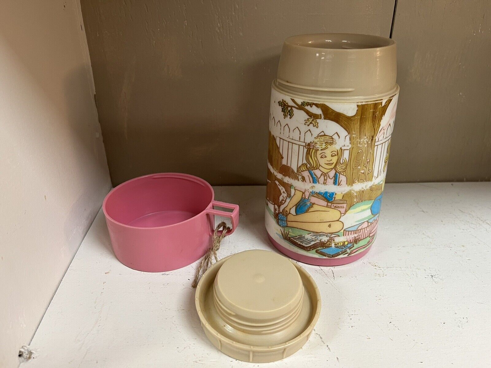 Vintage 1970s Pink Junior Miss Plastic Thermos By Aladdin