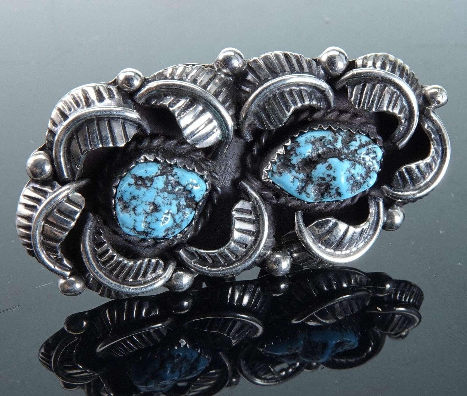 Sz7.5 22.8 Gram Large Navajo Sterling/Turquoise Ladies ring