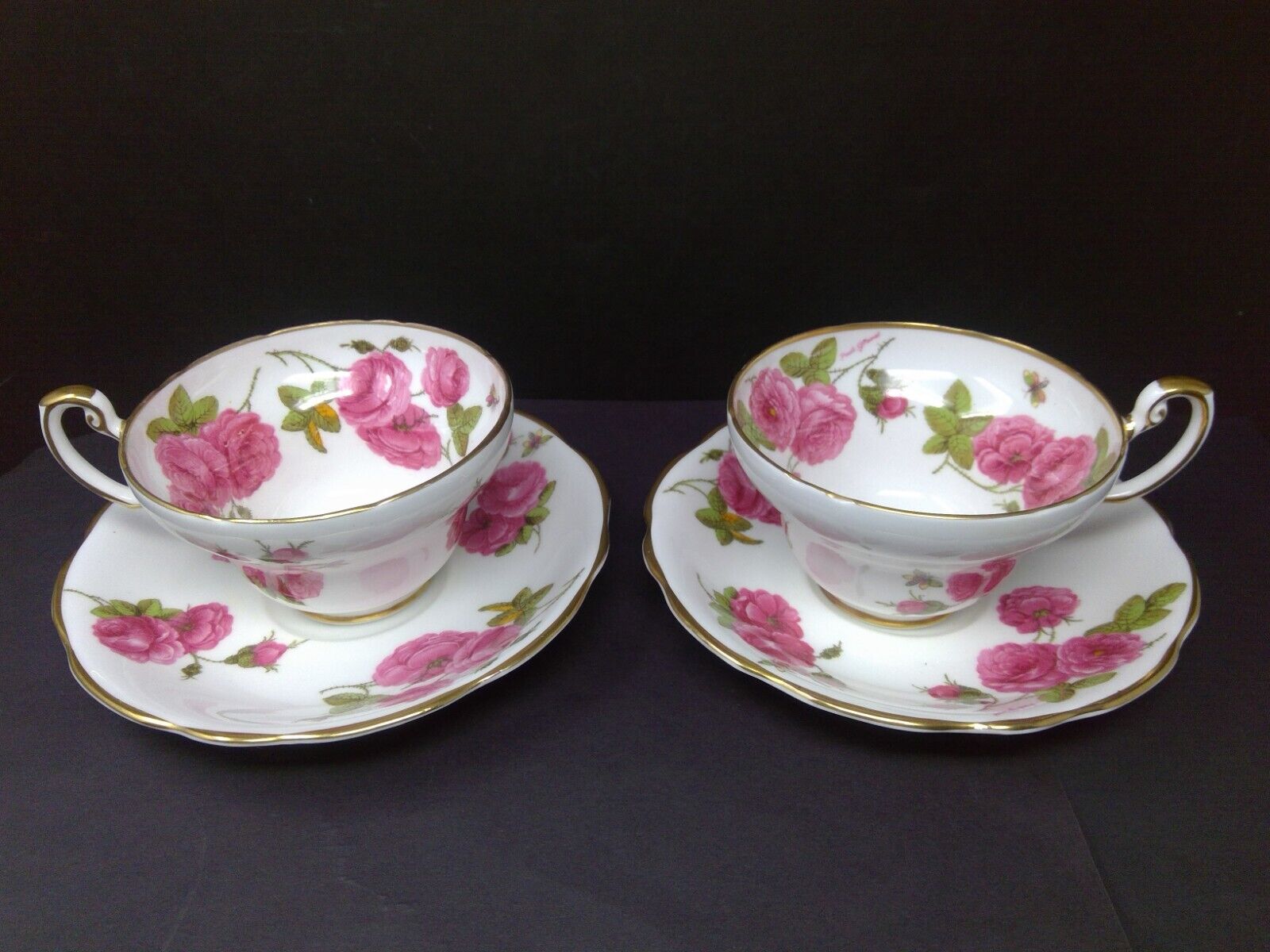 Pair of Foley Bone China Century Rose Cup and Saucer Sets