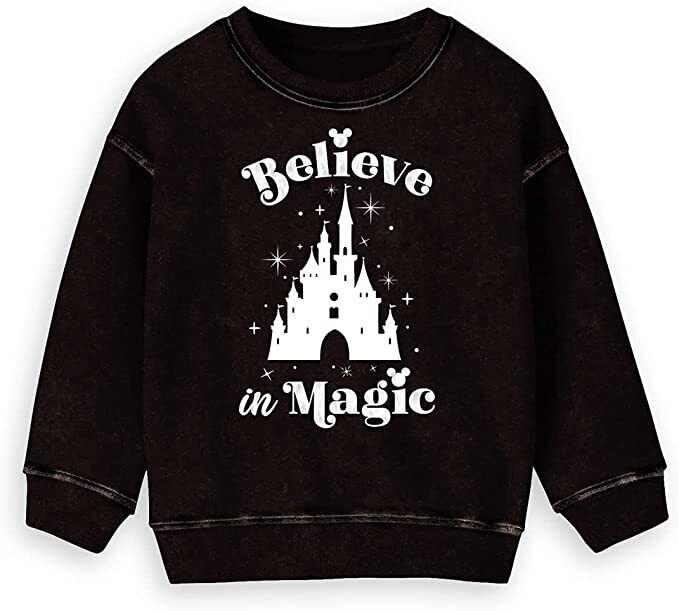 NWT Disney Believe In Magic Gray Disney Castle Pullover Sweatshirt Kids SZ 7/8