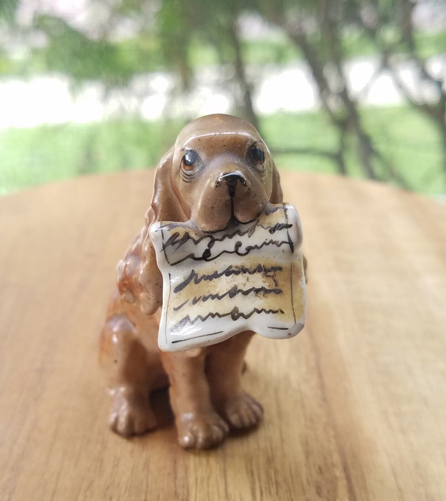 Vintage Cocker Spaniel Puppy Dog w/ Newspaper Ceramic Figurine Japan