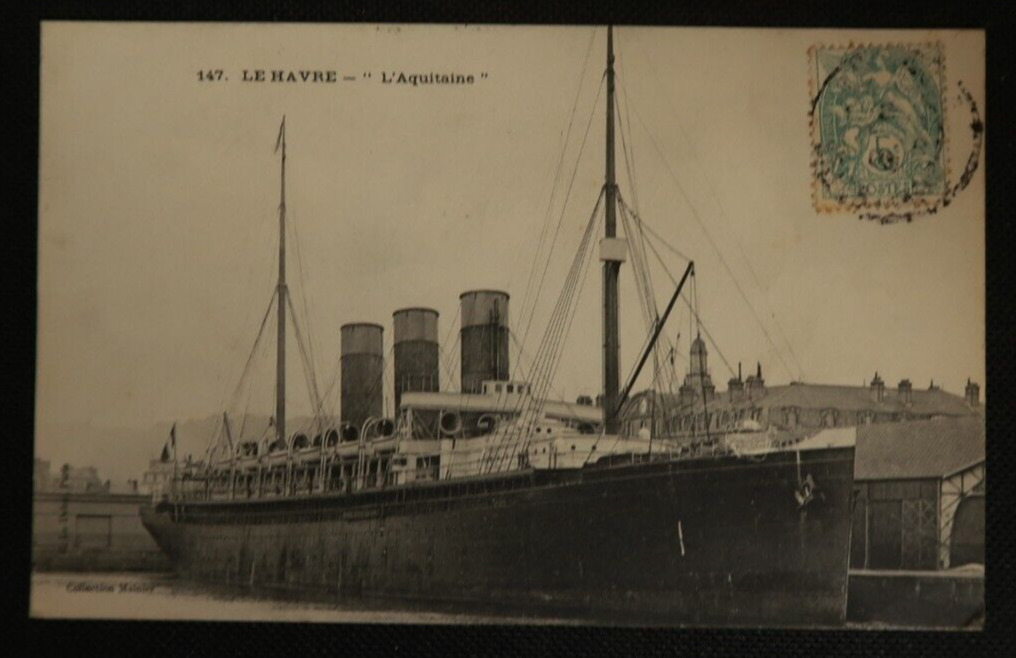 Le Havre Aquitania French Postcard Steamship Black & White Image Photo Ship Boat