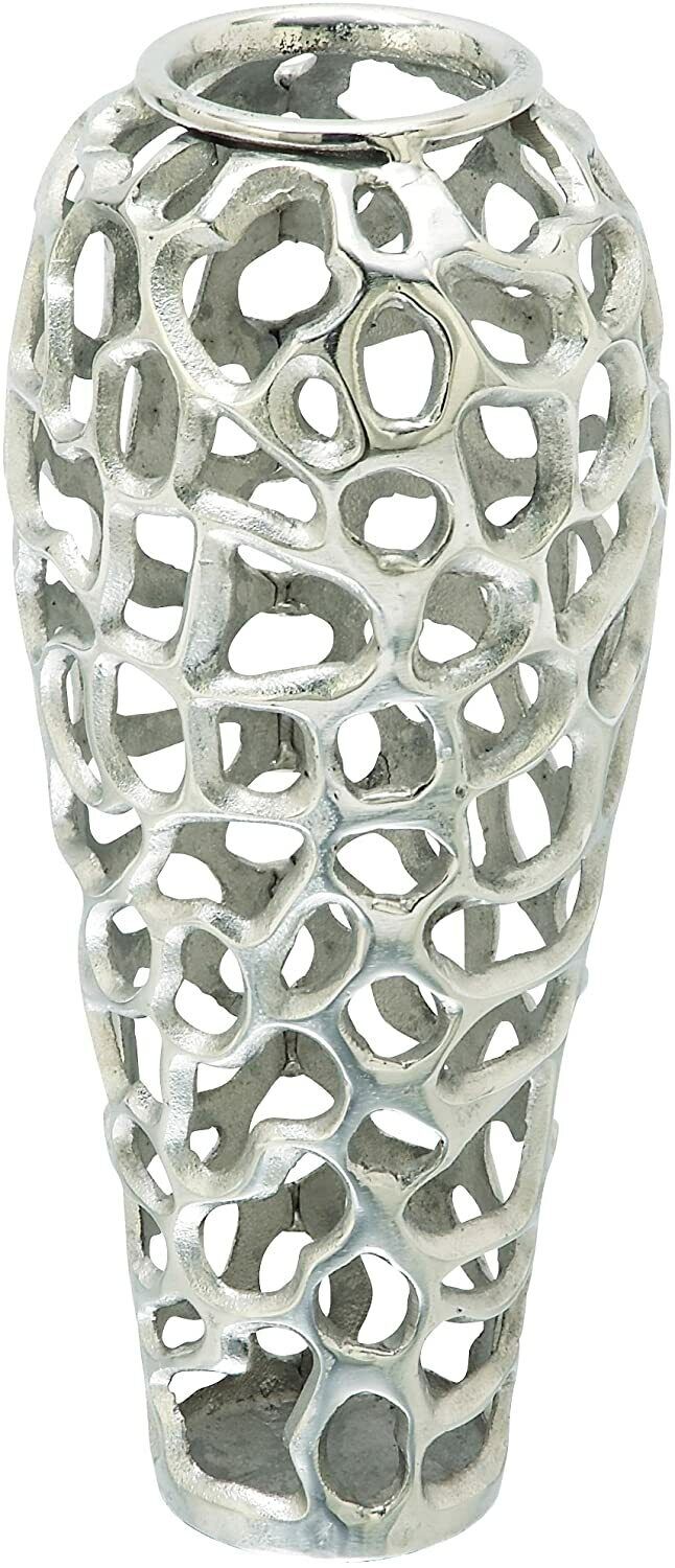Brand New Deco 79 Silver Aluminum Contemporary Vase, 19 x 8 x 8 Inches FLG45